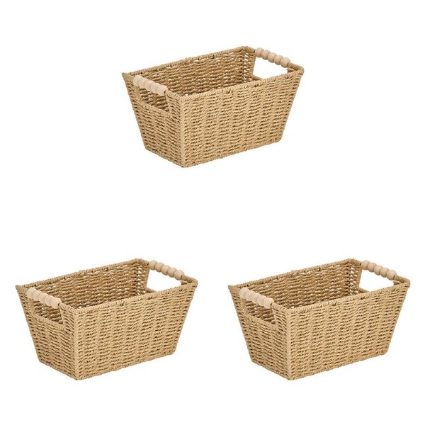 3PK Annabel Trends Papier Woven Storage Basket Beaded 18x28cm Home Decor Natural