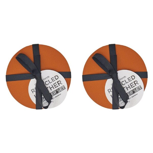 8pc Annabel Trends Coaster/Placemat Set Round Recycled Leather 10x10cm Tan