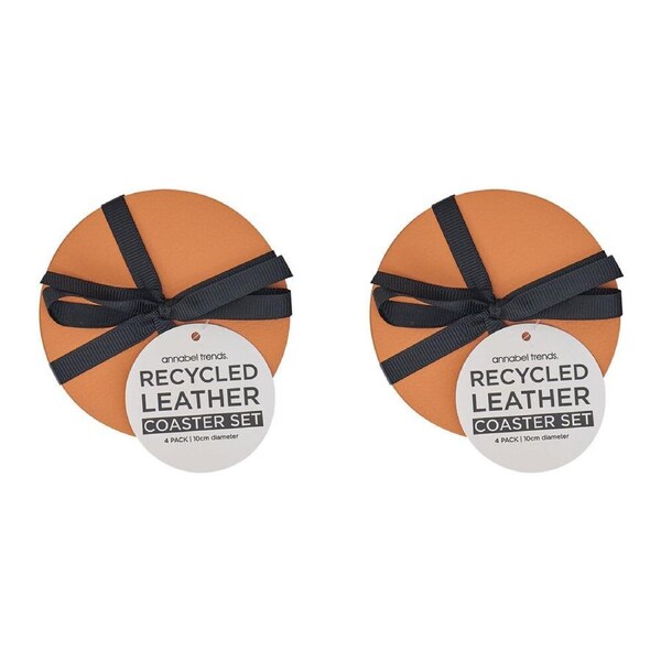 8pc Annabel Trends Coaster Set Round Recycled Leather 10x10cm Terracotta