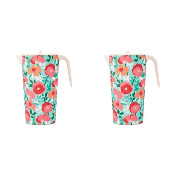 2PK Annabel Trends Bamboo 1.5L Beverage Jug Outdoor Dining Sherbet Poppies