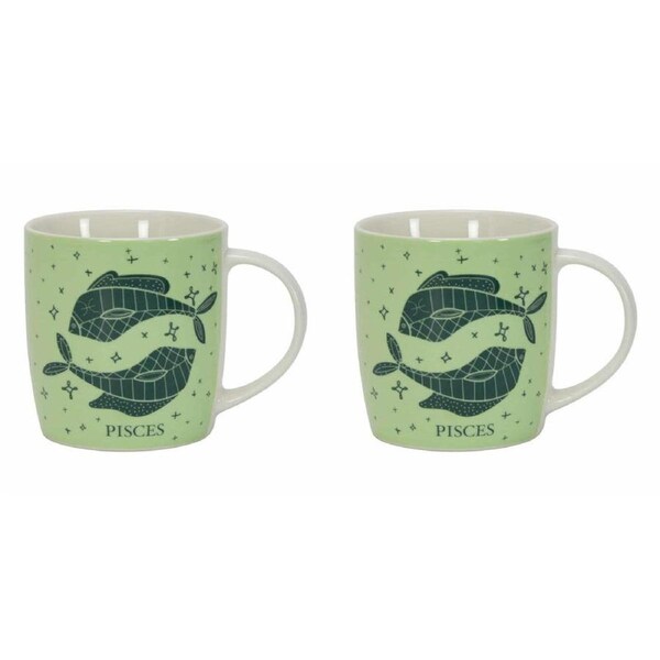 2PK Annabel Trends Coffee Mug Zodiac Pisces 350ml Milk/Tea Cup w/ Handle Green