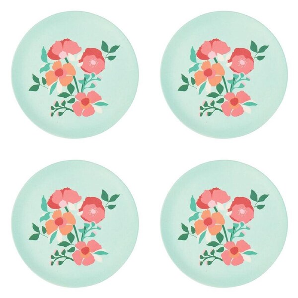 4PK Annabel Trends Bamboo Plate Sherbet Poppies Food Serving Dish 20cm Round