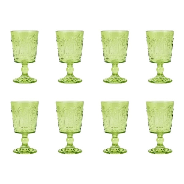 8pc Annabel Trends Goblet Glass Palm Tree Wine Cup Set Barware 16cm Green