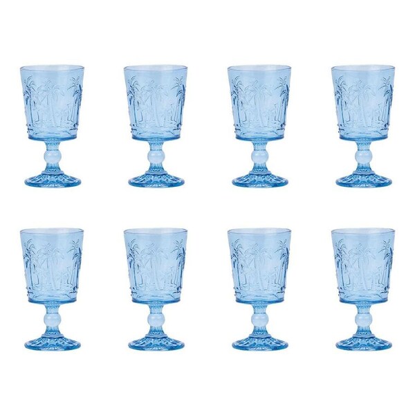 8pc Annabel Trends Goblet Glass Palm Tree Wine Cup Set Barware 16cm Blue