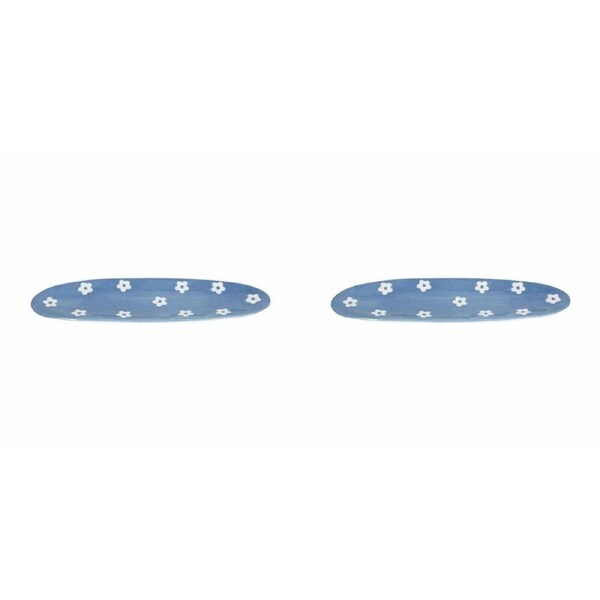 2PK Annabel Trends Ceramic Tray Daisy Home Decor Accessory Oval 8.5x15cm Blue