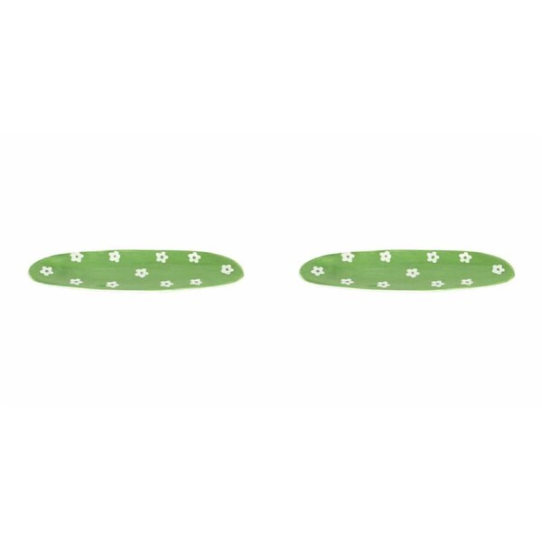 2PK Annabel Trends Ceramic Tray Daisy Home Decor Accessory Oval 8.5x15cm Green