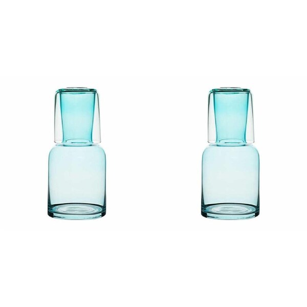 4pc Annabel Trends Glass Water Carafe w/ Tumbler Display Drinkware Set Aqua