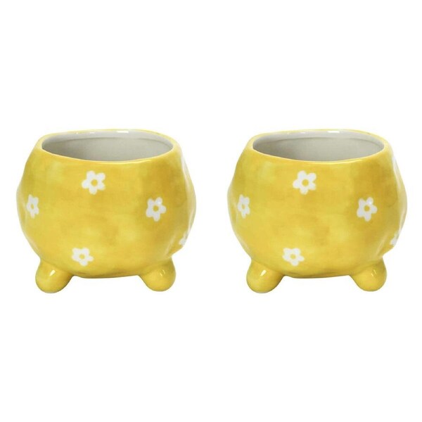 2PK Annabel Trends Ceramic Planter Flower/Plant Pot 8.5x10cm Decor Daisy Yellow