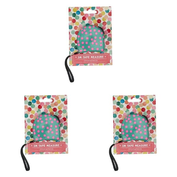 3PK Annabel Trends 3m Tape Measure Retractable Measuring Tool w/ Clip Confetti