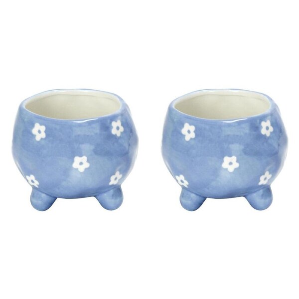 2PK Annabel Trends Ceramic Planter Flower/Plant Pot 8.5x10cm Decor Daisy Blue