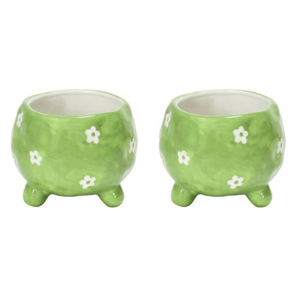2PK Annabel Trends Ceramic Planter Flower/Plant Pot 8.5x10cm Decor Daisy Green