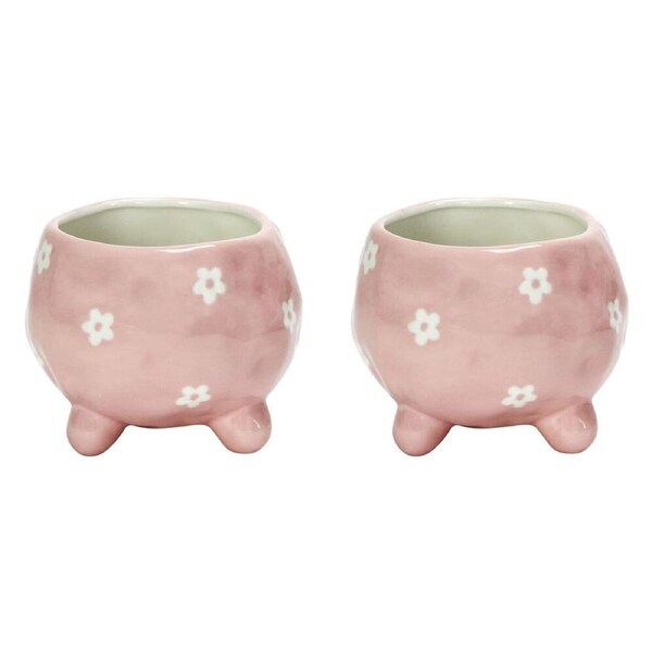 2PK Annabel Trends Ceramic Planter Flower/Plant Pot 8.5x10cm Decor Daisy Pink