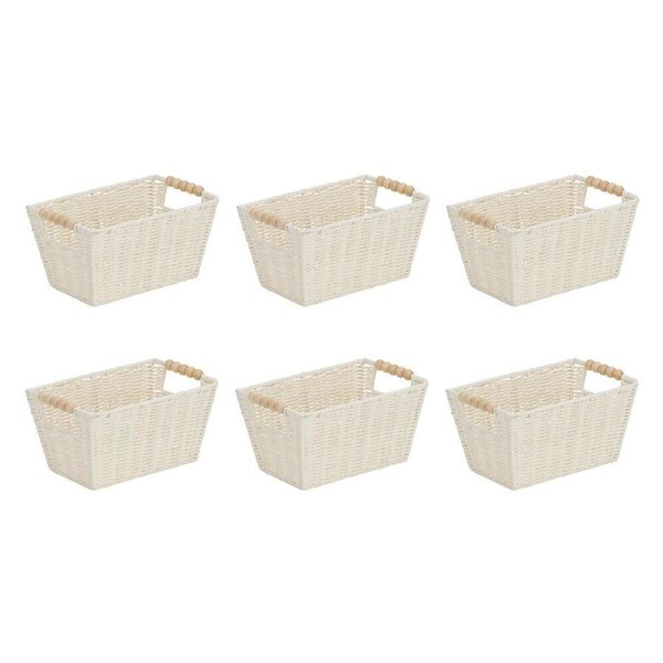 6PK Annabel Trends Papier Woven Storage Basket Beaded 18x28cm Home Decor White