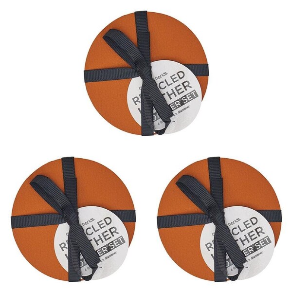 12pc Annabel Trends Coaster/Placemat Set Round Recycled Leather 10x10cm Tan