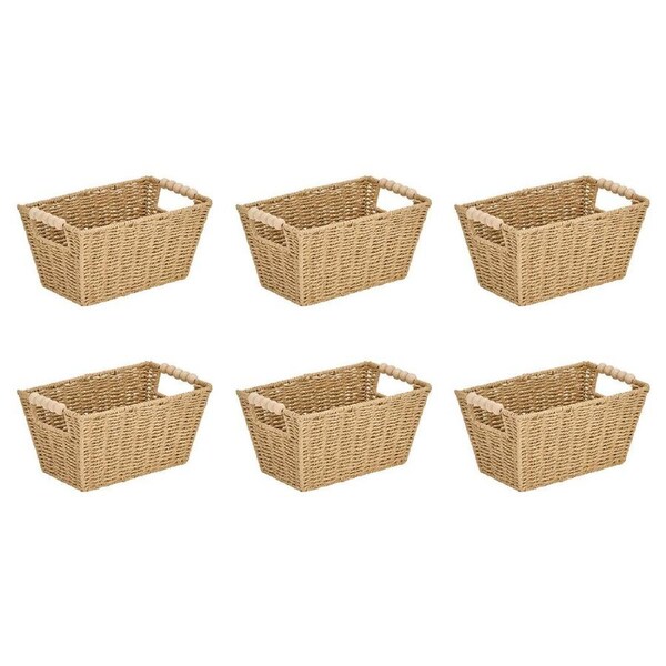 6PK Annabel Trends Papier Woven Storage Basket Beaded 18x28cm Home Decor Natural