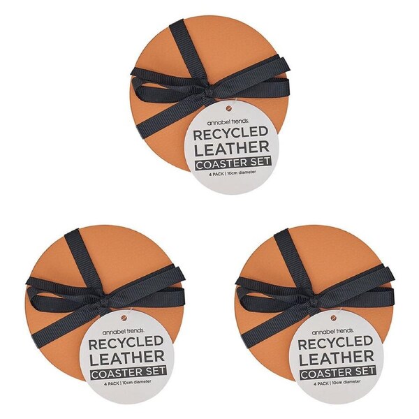 12pc Annabel Trends Coaster Set Round Recycled Leather 10x10cm Terracotta