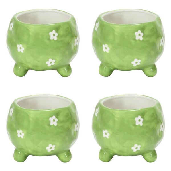4PK Annabel Trends Ceramic Planter Flower/Plant Pot 8.5x10cm Decor Daisy Green