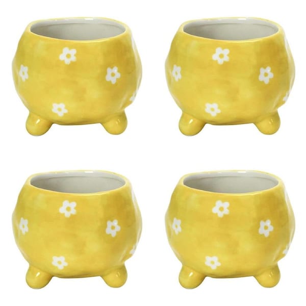 4PK Annabel Trends Ceramic Planter Flower/Plant Pot 8.5x10cm Decor Daisy Yellow