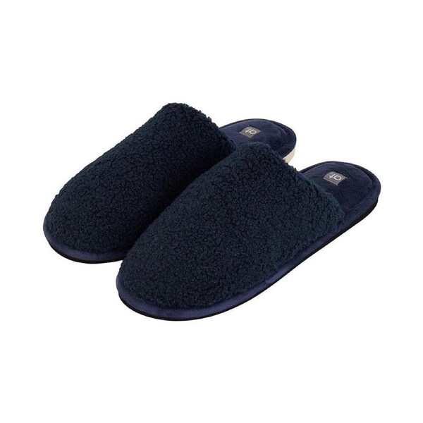 Annabel Trends Memory Foam Mens M/L Cosy Sherpa Slip on Slippers 31cm Navy