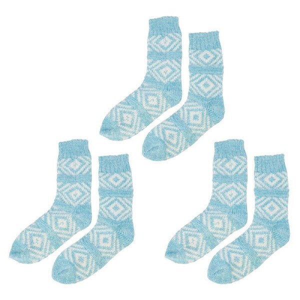 3PK Annabel Trends Diamond Women's Mid Crew Room/Lounge Socks One Size Blue