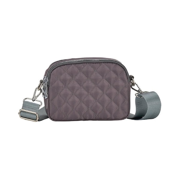 Annabel Trends AT Travel Quilted 3-Zip Crossbody Sling Bag 18x14cm Grey
