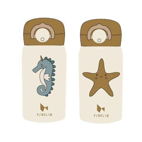 2pc Fabelab Stainless Steel Kids Water Drink Bottle Seahorse & Starfish 320ml