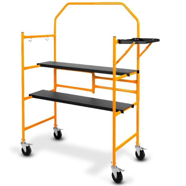 BAUMR-AG Mobile Scaffold Platform, 226kg Load, Steel Frame, Dual Height, Folding for easy Transport and Storage, Locking Castors, Tool Tray