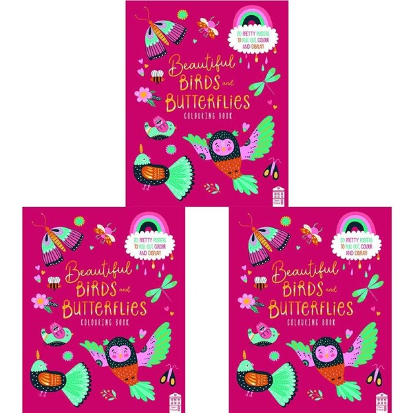 3PK Townhouse Butterflies & Birds 35.5x28cm Kids/Child Colouring Book Paperpack