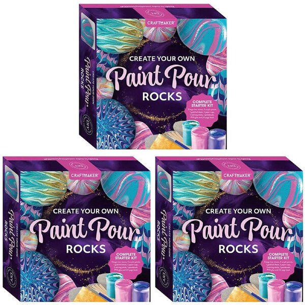 3PK Craft Maker Create Your Own Paint Pour Rocks DIY Creative Art Activity Kit