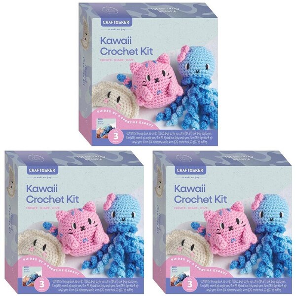 3PK Craft Maker 24-pages Book Kawaii Crochet DIY Creative Art Fun Activity Kit