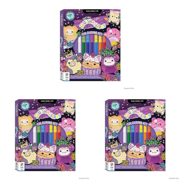 3PK Kaleidoscope Original Squishmallows Kids/Children Colouring Kit 64-Pages