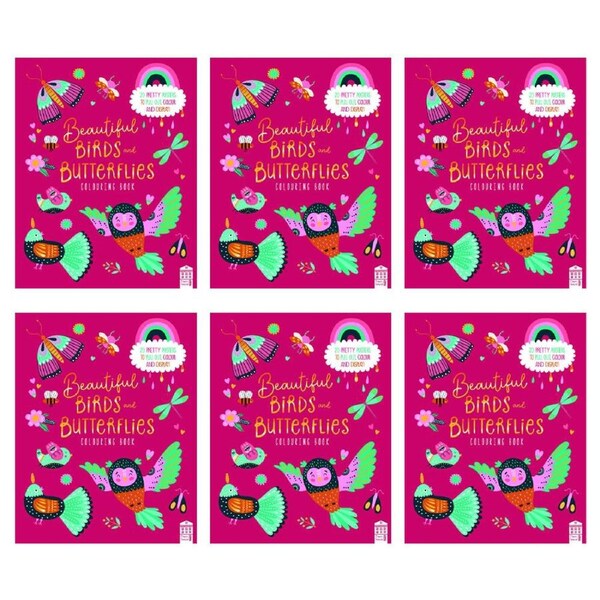 6PK Townhouse Butterflies & Birds 35.5x28cm Kids/Child Colouring Book Paperpack