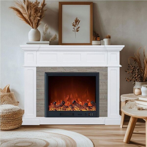 Hudson 1500W Electric Fireplace Heater Stone Veneer Mantel Suite With 30" Orion Insert