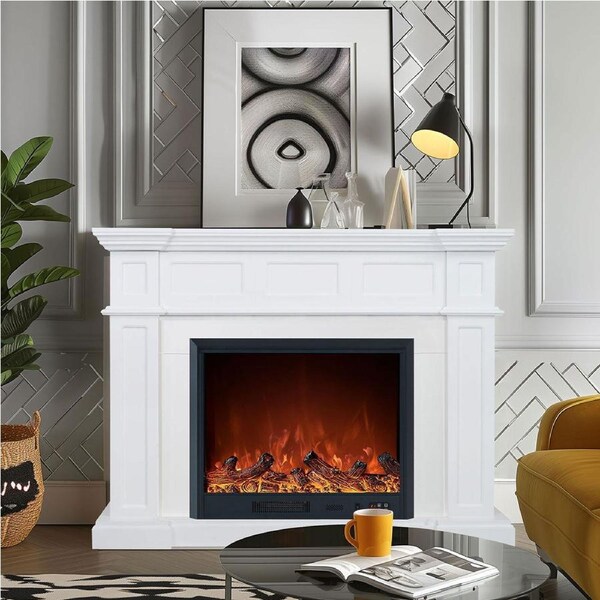 Hudson 1500W Electric Fireplace Heater White Mantel Suite With 30" Orion Insert