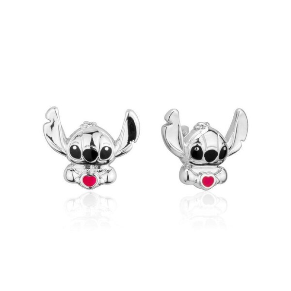 Couture Kingdom Disney Lilo and Stitch Love Heart Stud Earrings Accessory Silver