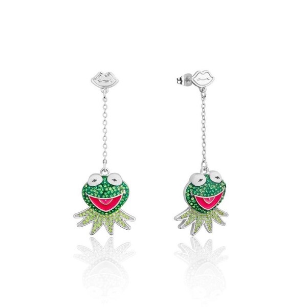 Couture Kingdom Disney the Muppets Kermit Frog Crystal Drop Earrings 60mm Silver