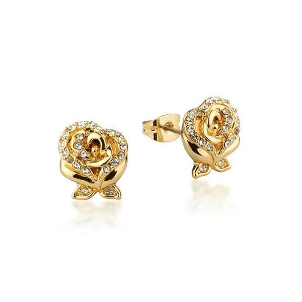 Couture Kingdom Disney Beauty & The Beast Enchanted Rose Crystal Earrings Gold