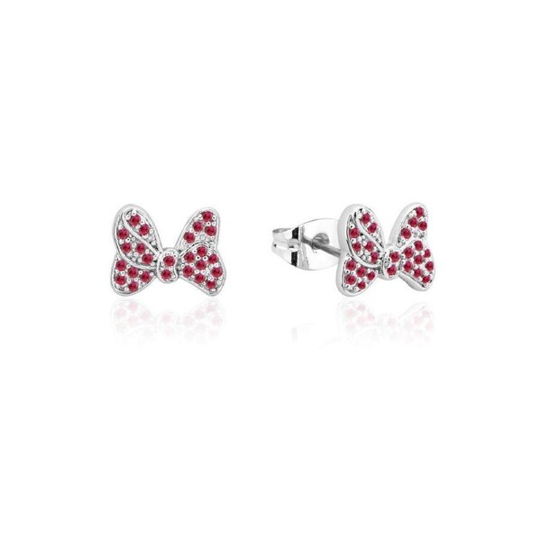 Couture Kingdom Disney Minnie Mouse Red Crystal Bow Stud Earrings 10mm Silver