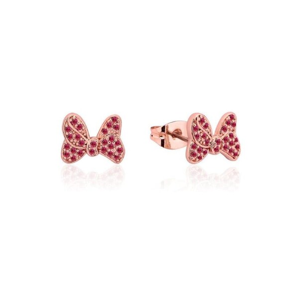 Couture Kingdom Disney Minnie Mouse Red Crystal Bow Stud Earrings Rose Gold