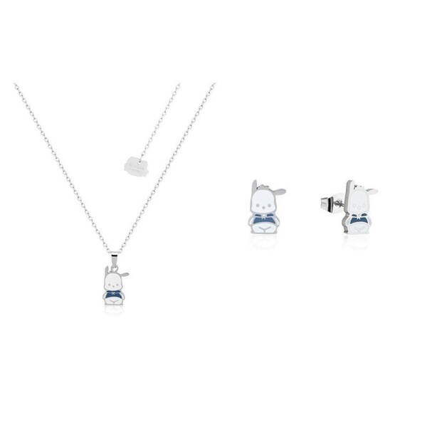 Couture Kingdom Sanrio Pochacco Necklace 47cm & Stud Earrings 12mm Set Silver