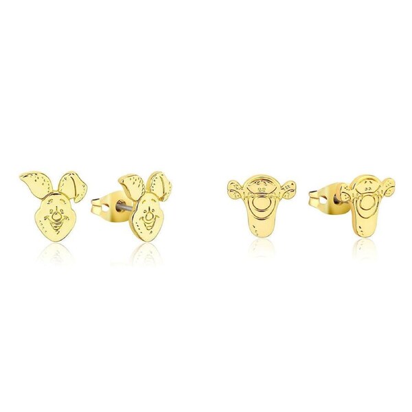 2pc Couture Kingdom Disney Winnie The Pooh Piglet & Tigger Stud Earrings Gold