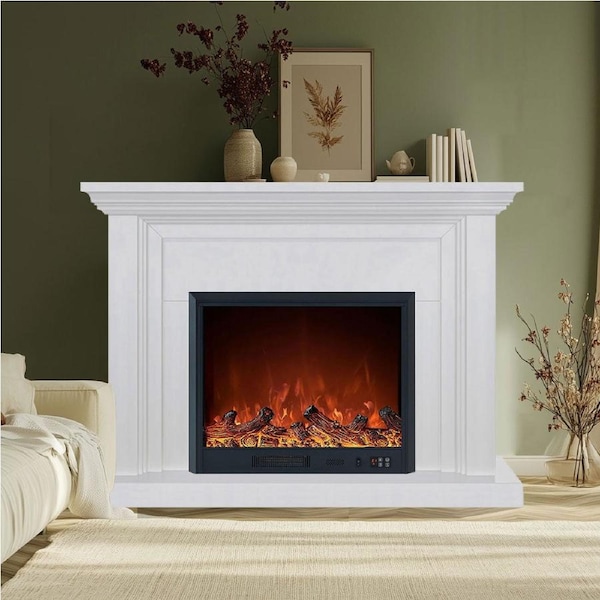 Kingsley 1500W Electric Fireplace Heater White Mantel Suite With 30" Orion Insert
