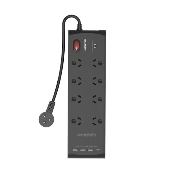 Monster 8 Socket Surge Protector with USB-C & USB-A Ports