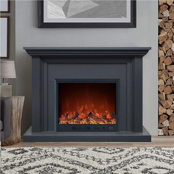 Kingsley 1500W Electric Fireplace Heater Grey Mantel Suite With 30" Orion Insert