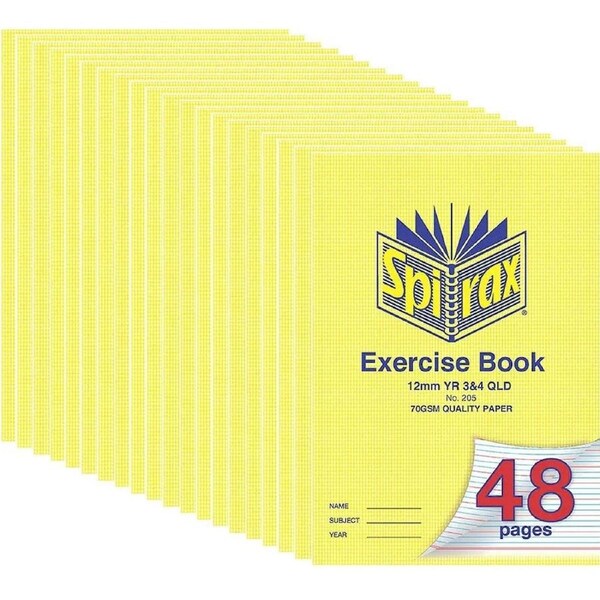 Spirax 205 Exercise Book Ruled Year 3/4 QLD 12mm 48 Page A4 20 Pack