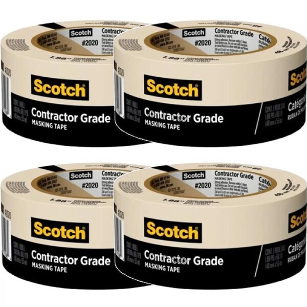 3M Scotch Masking Tape Beige 48mmx55m Pack 4 Rolls BULK
