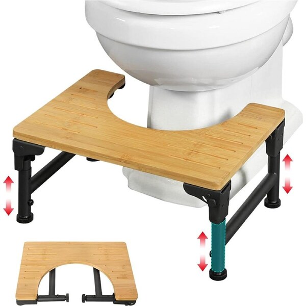 CARLA HOME Bamboo Toilet Stool Foldable and Adjustable Height with Non-Slip Layer for Bathroom