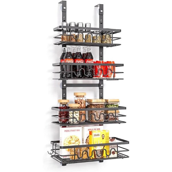 CARLA HOME 4 Tier Adjustable Baskets Over Door Pantry Organiser for Home Kitchen