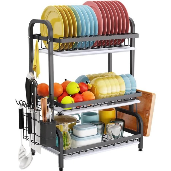 CARLA HOME Dish Drying Rack 3 Tier Large Capacity Kitchen Storage with Utensil and Cutting Board Holder