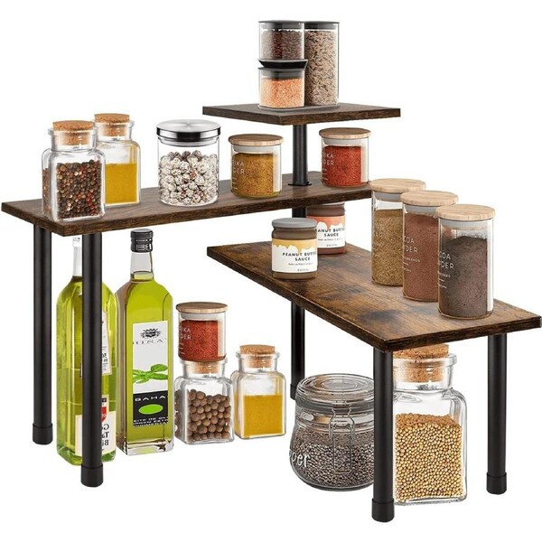 CARLA HOME 3-Tier Wooden Corner Shelf Kitchen Spice Rack Organiser Home Storage & Organisation